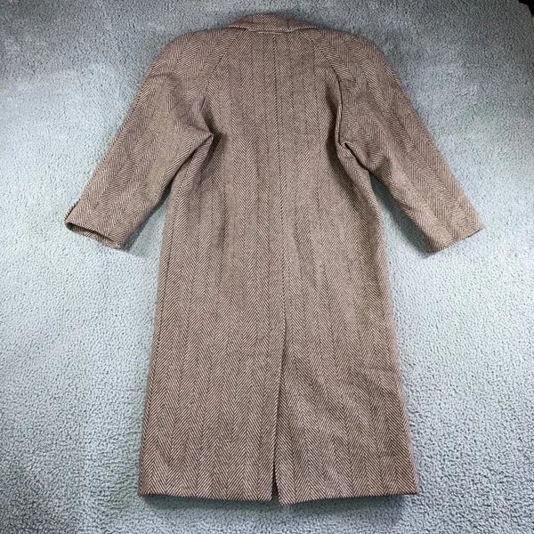 Vintage Herringbone Double Breasted‎ Full Length 100% Wool OverCoat Women 10 - Image 2
