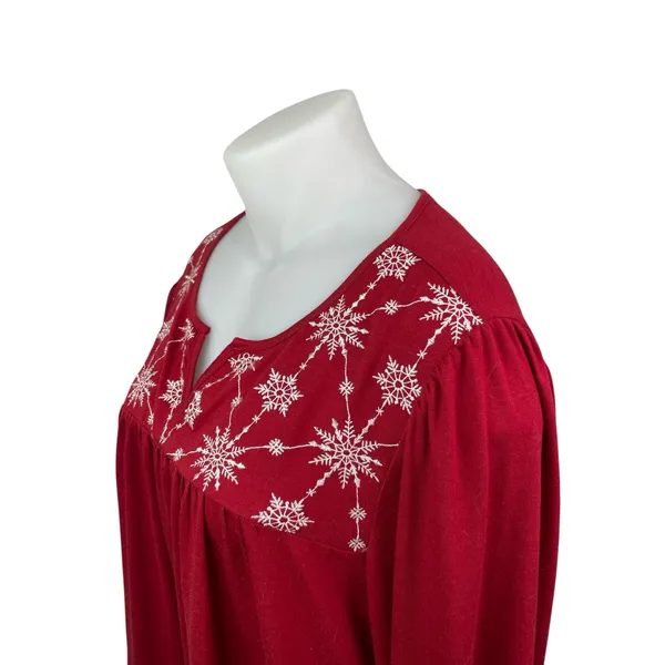 Bloomchic Women's Red Embroidered Snowflake Long Sleeve Shirt Blouse Top 22/24 - Image 2