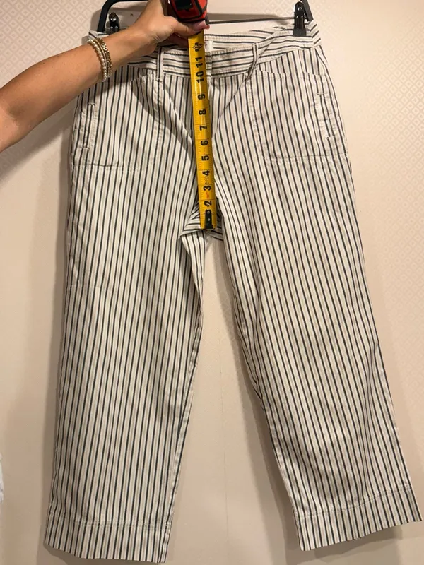 LOFT Cream Straight Leg Crop Pants with Black Pinstripes - Image 4