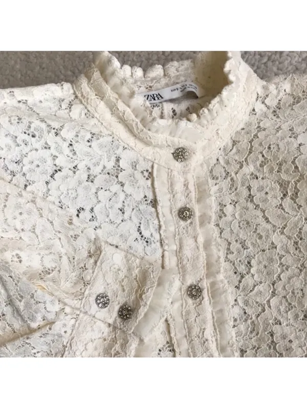 $110 Zara oyster white lace dress with jewel buttons M - Image 8
