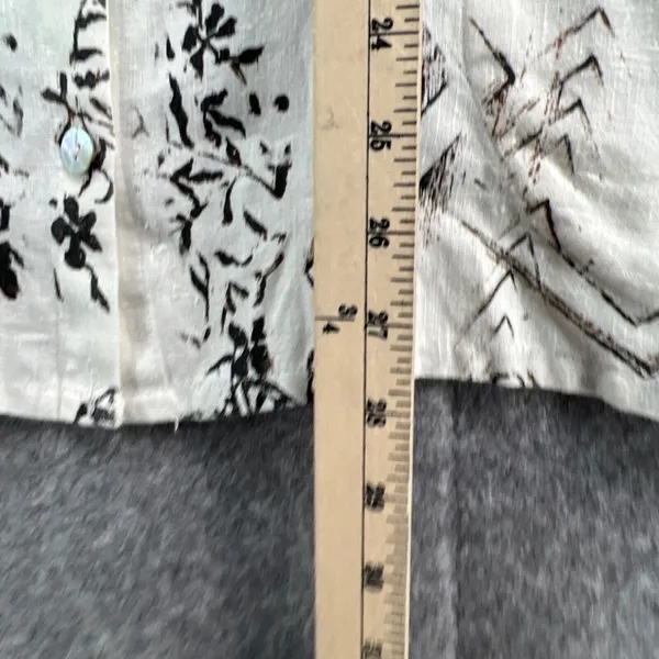 Chicos Shirt‎ Womens US L 2 White Black Floral Linen Shacket Art To Wear Blouse - Image 7