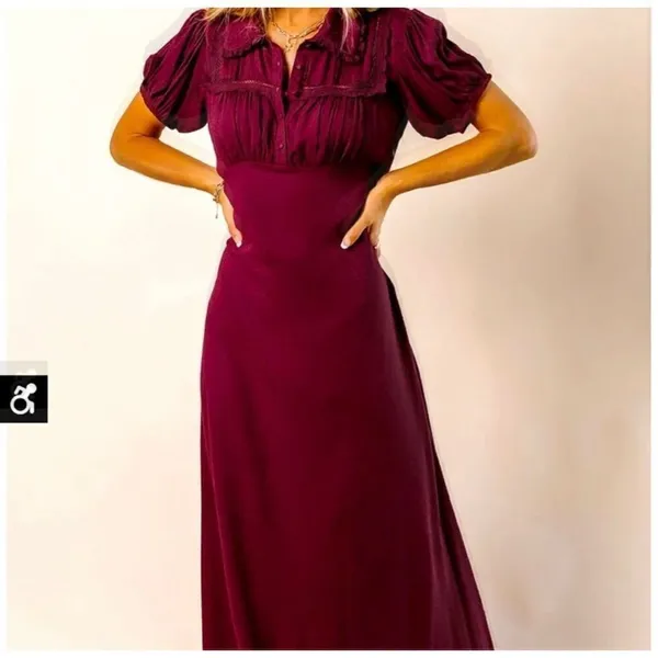 Bohme ✨Maroon Polka Dot Collared Maxi Dress✨ - Image 2
