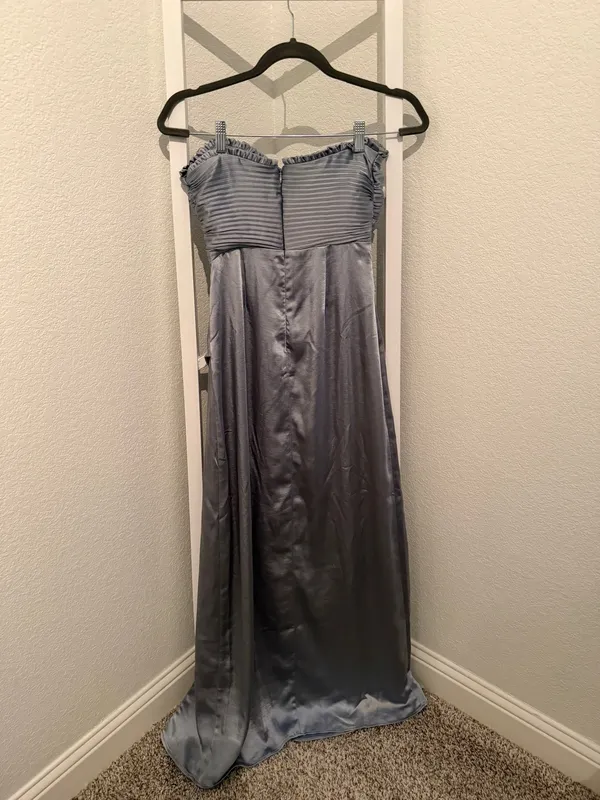 Meshki Larissa Satin Maxi Dress With Ruched Petals in Frosted Blue - Image 6