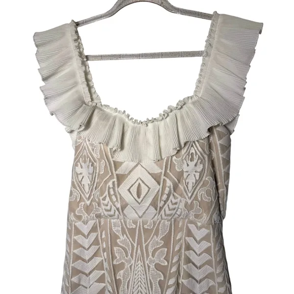 Saints + Secrets White Lace Dress Ruffled Off the Shoulder - Image 3