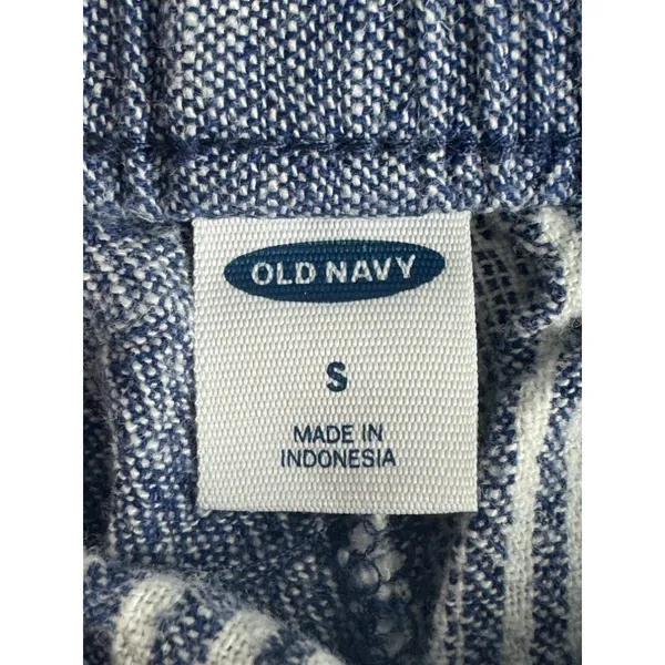 Old Navy Womens Blue White Striped Linen Blend Wide Leg Drawstring Pants Small - Image 2