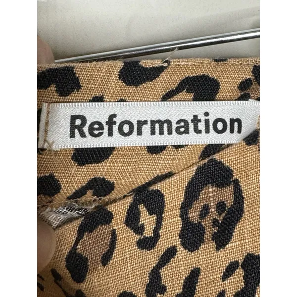 REFORMATION Cady Mini Skirt Women Brown Leopard Animal Print Linen 90s Y2K - Image 6