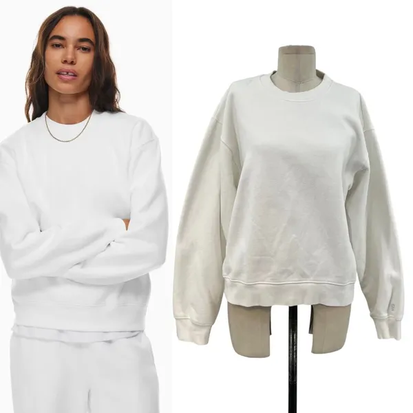 Aritzia Tna Cozy Fleece‎ Perfect Crew Sweatshirt Pullover White Size Large - Image 2