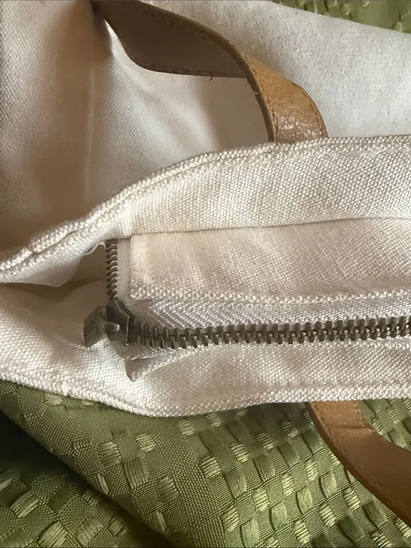 Cozy Earth Cream Canvas Tote with Tan Leather Straps - Image 4