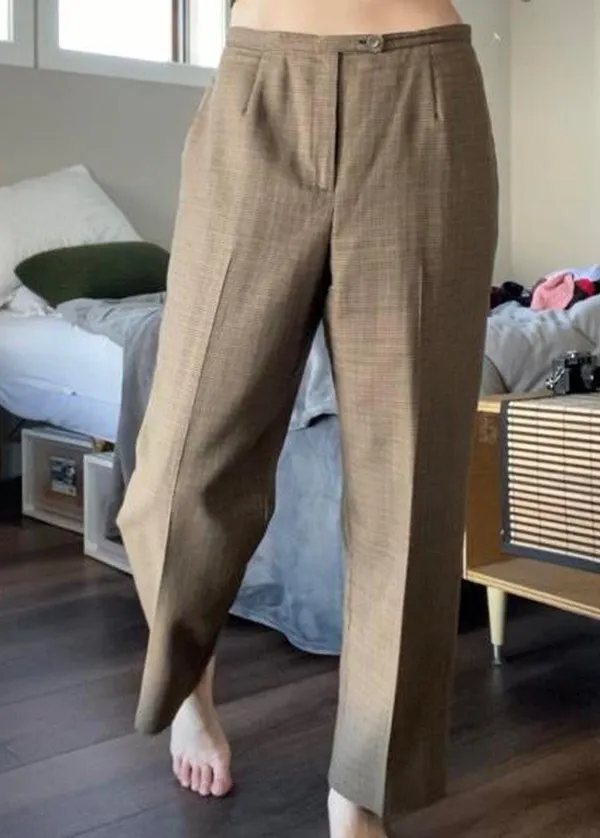 Vintage petite brown plaid cropped trousers - Image 3