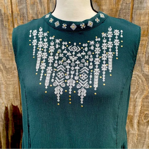 Knox Rose Teal Embroidered Sleeveless Babydoll Blouse Size Large - Image 3