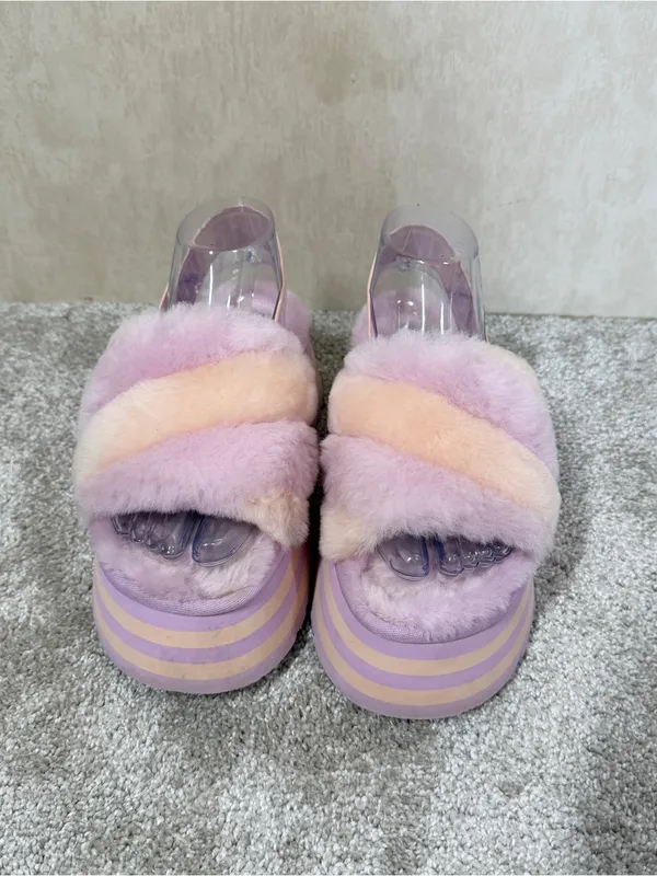 UGG Women’s Disco Stripe Combo Fluff Primrose Pink Slide Flatform 7 - Image 3