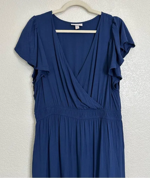 Knox Rose Navy Blue Flutter Short Sleeves Tiered Midi Dress, Size XL - Image 4