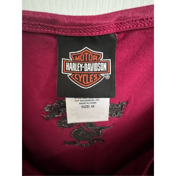 Harley Davidson Maroon Camisole With Embroidered Logo And Rhinestones - Image 4