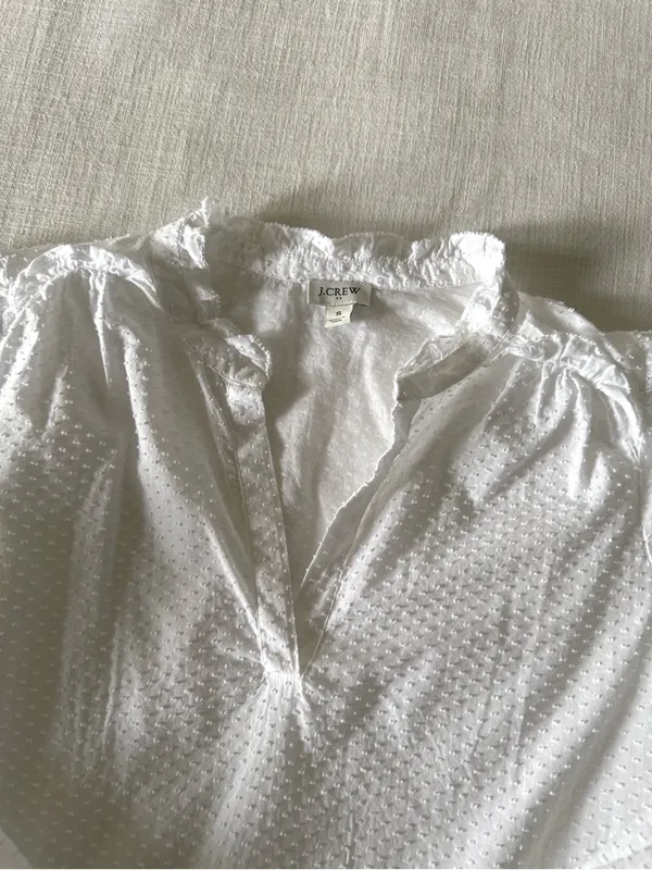 J. Crew White Clip Dot Ruffle Trim Popover Blouse - Small - Image 8