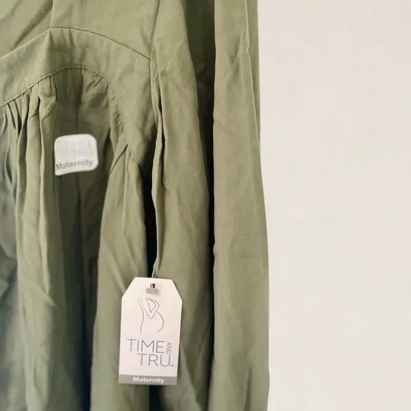 Time and Tru Maternity Olive Green Square Neck Button‎ Front Blouse Smocked M Size undefined - Image 3