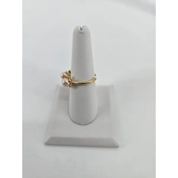 Unbranded Ring Womens 7.5 Floral Bypass Pink Faux Pearl Gold Tone EUC - Image 2