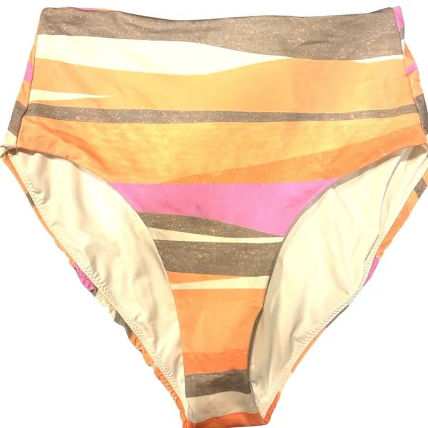 NWT prAna Sun Shade High Waist Swim Bottoms Striped Pastel Pink Orange XS - Image 3