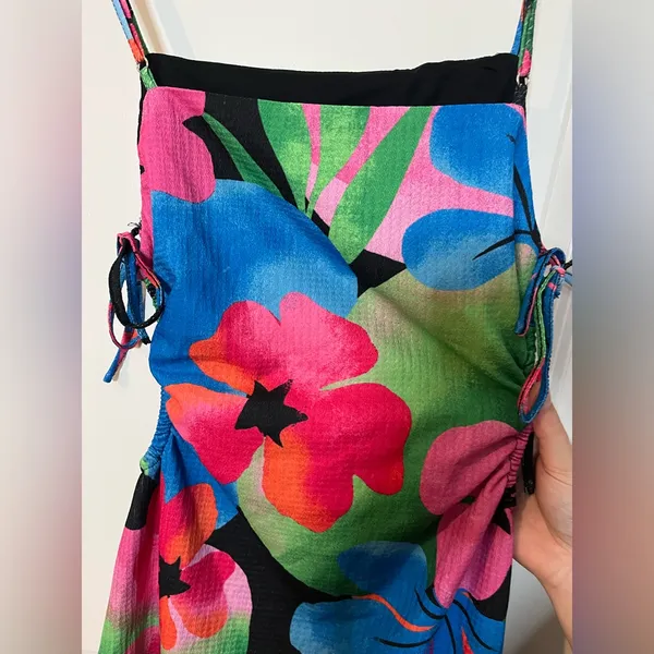 Gianni Bini Lined Y2K Resort Retro Maximalist Floral Tropical Cutout Mini Dress - Image 10