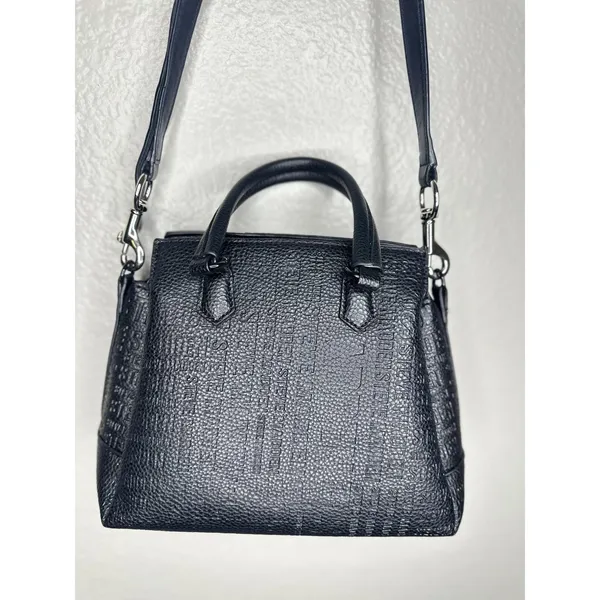Steve Madden Satchel Bag Womens Small Black Logo Faux Leather Top Handle Zip - Image 4