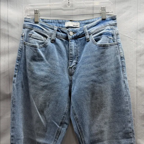 Vervet Blue Denim Distressed Knee High Rise Stretch Boyfriend Jeans Style V2744 - Image 4