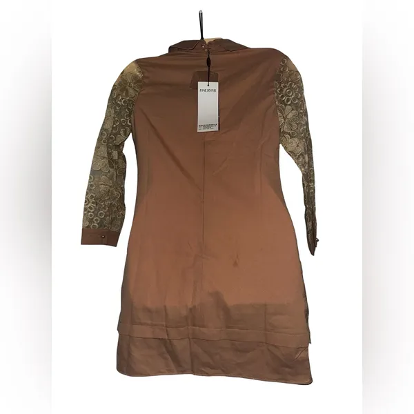 Brown Floral Lace Mini Dress with Contrast Collar - Image 4