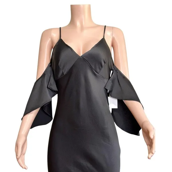 ASTR THE LABEL Kendra Cold Shoulder Satin Maxi Dress, Black, Medium - Image 12