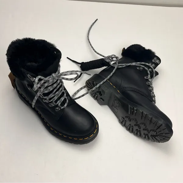 Dr. Martens 1460 Serena Collar Combat Boot Black Leather Faux Fur Trim‎ SZ 5 NEW - Image 5