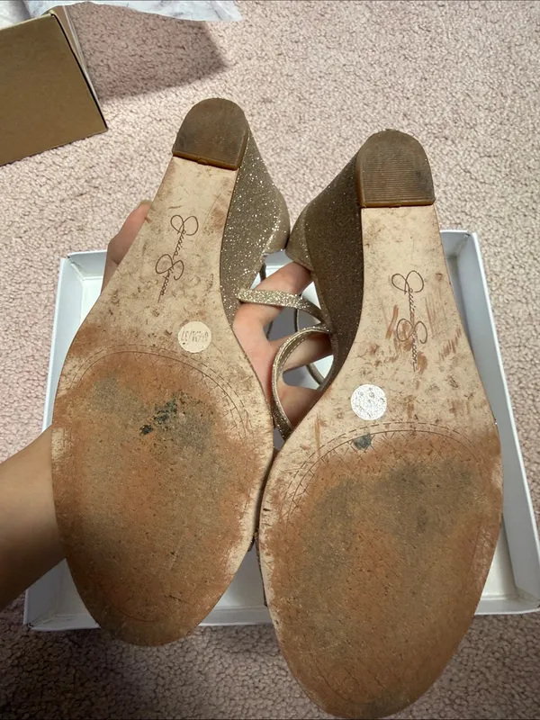 Jessica Simpson Callyia Heels Wedges Sparkle Glitter Champagne - Image 5