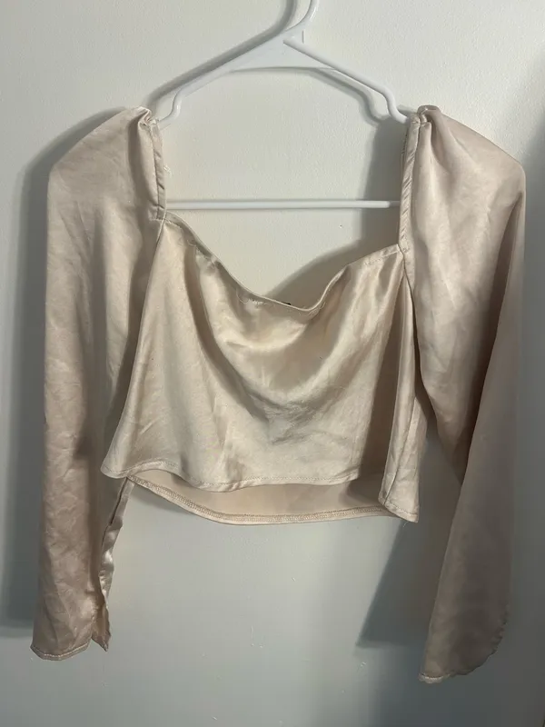 Princess Polly Long Sleeve Satin Top with Cowl Neck and Puffed Shoulders - Image 2
