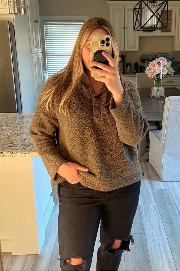 Aerie green Sherpa button snap pullover - Image 2