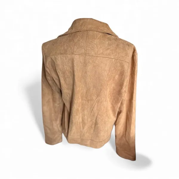 NWT Womens Francesca’s Collection Blue Rain Suede Camel Zip Detail Jacket - Sz M - Image 5