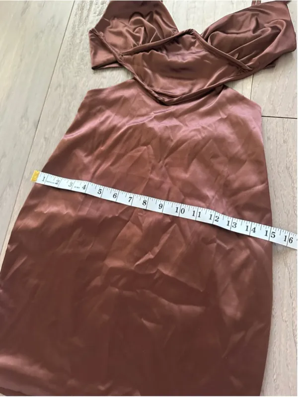 Brown Satin Mini Dress Women's Size Small - Image 5