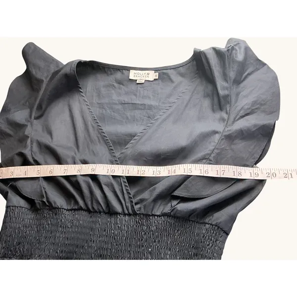Molly Bracken Black Cotton Ruffle Maxi Dress Smocked Waist V-Neck‎ Size M - Image 7