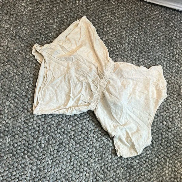 Princess Polly Linen Blend Cream Textured Tie Front Romper Size 4 - Image 9