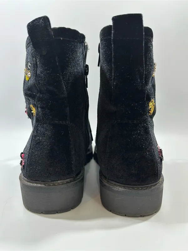 Betsey Johnson Bugsy Black Velvet Combat Boots Beaded Insect Bee Sz 8 Whimsigoth - Image 7