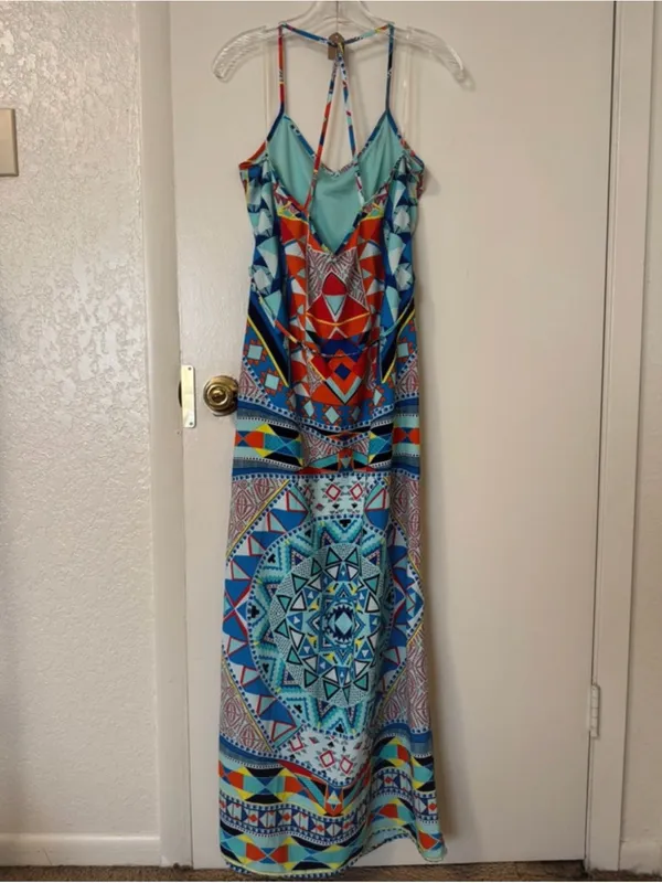 Willa Geometric Tribal Aztec Print Maxi Dress Size M Multicolor Summer - Image 5