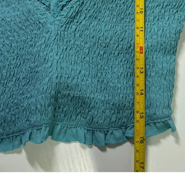 Reign The Label Teal Smocked V-Neck‎ Balloon Sleeve Crop Top Small Blue Boho - Image 5