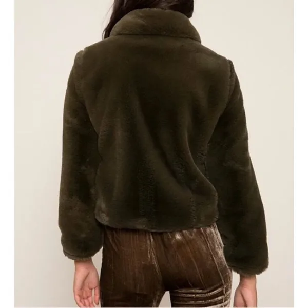 NWT Lucy Paris Esmeralda Faux Fur Jacket Olive M - Image 2