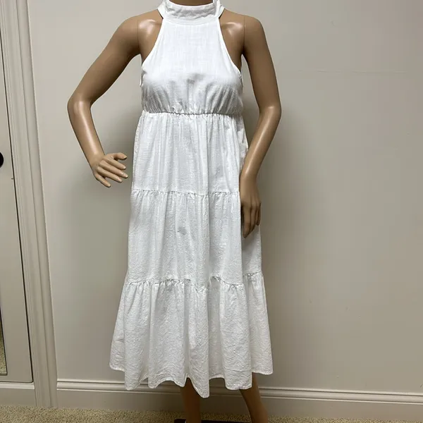 NWOT Reverse White Tiered Open Back Lined Midi Dress - Image 2