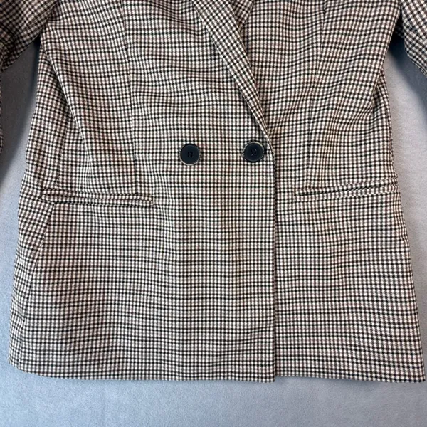 Stradivarius Brown Houndstooth Double Breasted Blazer Jacket Womens Size Medium - Image 4