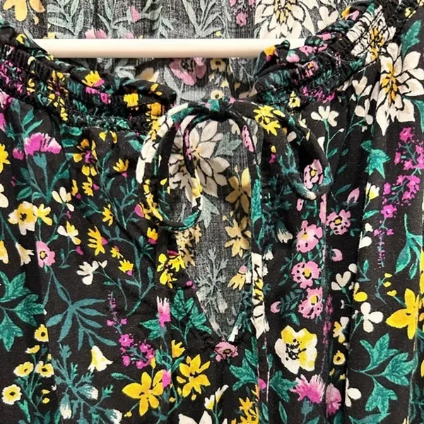 Old Navy Womens Floral Flutter Sleeve Mini Dress Black Yellow Purple Size Large‎ - Image 5