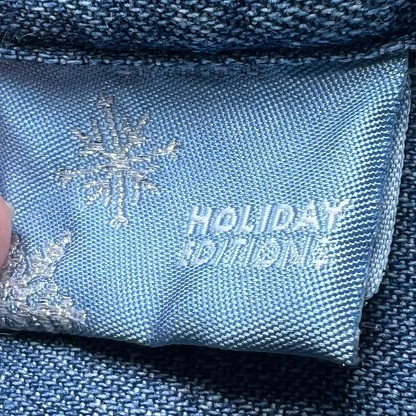 Vintage Christmas Denim Button Up Shirt Womens 2X Blue Holiday Embroidered Snow - Image 11