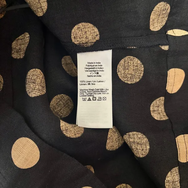NWT!! J. CREW Linen Polka Dot Square Neck Blouse Black Tan Top Preppy Medium - Image 11