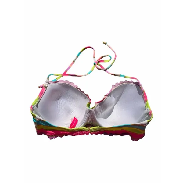 Victoria’s Secret Bikini Set 32D Multicolor Striped Halter Pink Swim Beach Y2K - Image 3