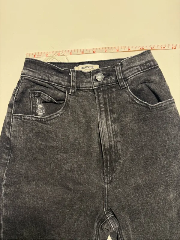 House of CB Bria Distressed High Waist Straight Leg Jeans FadedBlack Slim SizeXS - Image 12