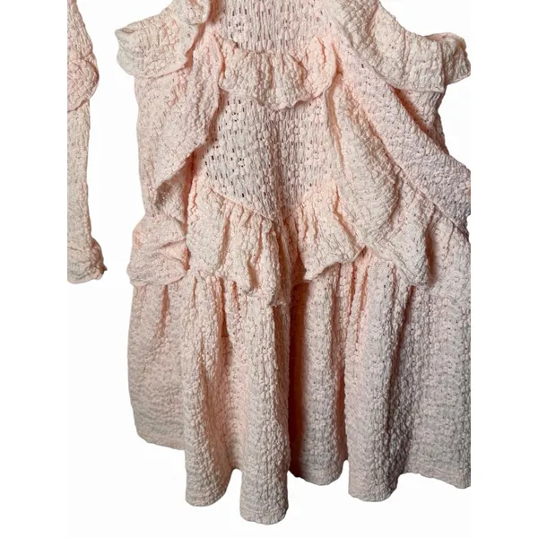 SABO Pink Eyelet Cutout Ruffle Mini Dress Long Sleeve Size 2 - Image 7