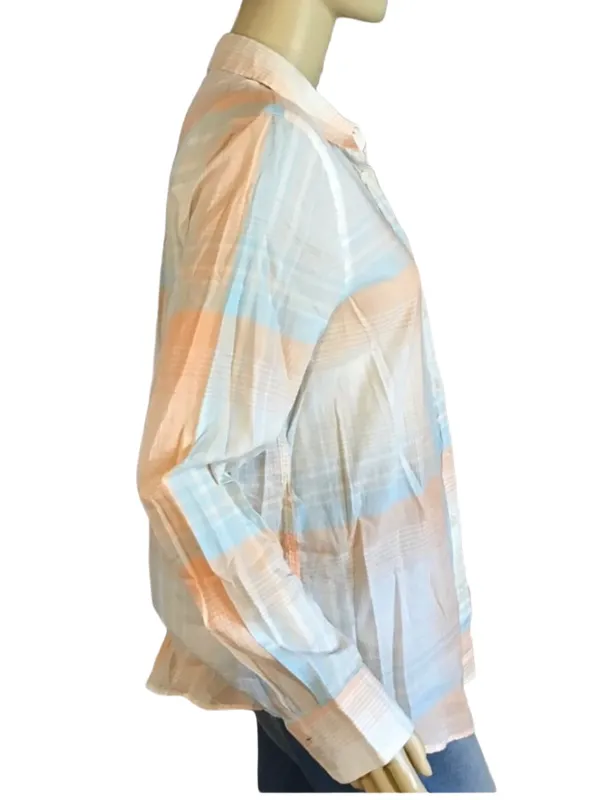 J. Crew "The Perfect Shirt" Peach & Blue Cotton Plaid Button Down (M) - Image 3