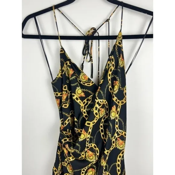 ASTR‎ The Label Mini Dress Chain Reaction Black Gold Chain Print Tie Back Small - Image 14