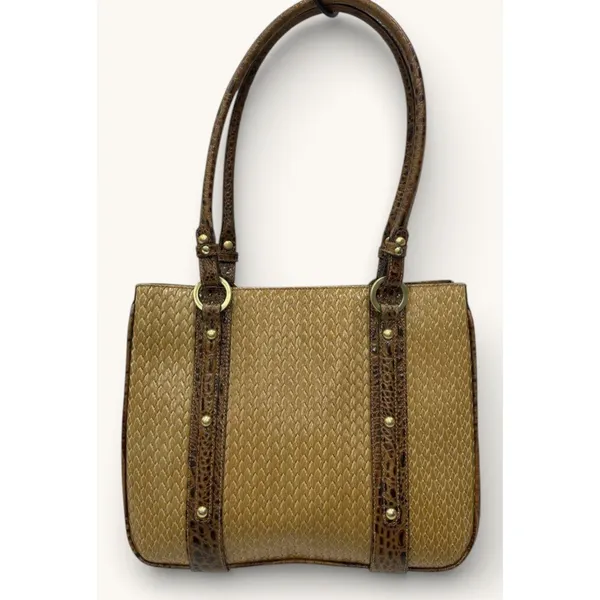 Brahmin Addie Tisbury Embossed Leather Satchel Tan‎ Brown Shoulder Handbag - Image 2