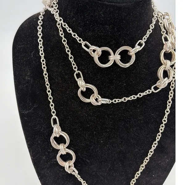Banana Republic Set 2 Silver Tone Statement Links Chain Necklace Layered - Image 2